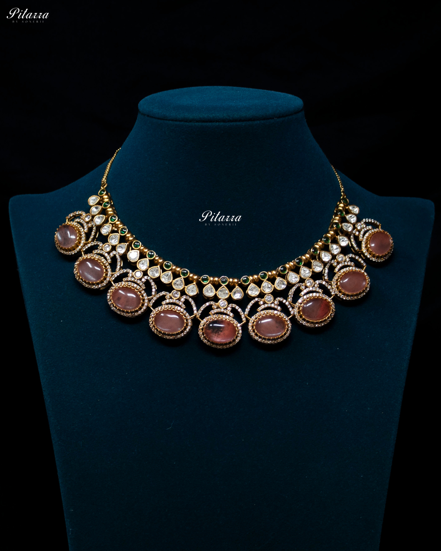 Pitarra Pink Stones Moissanite Kundan Necklace Set