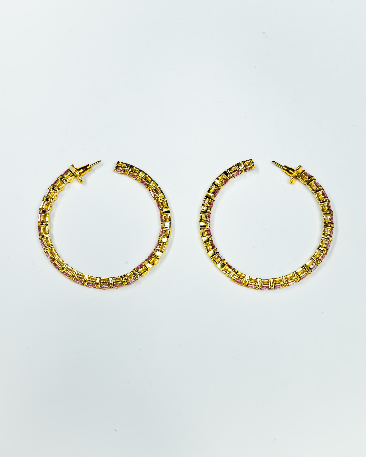 Pink Stone Gold Finish Crystal Hoop Earrings