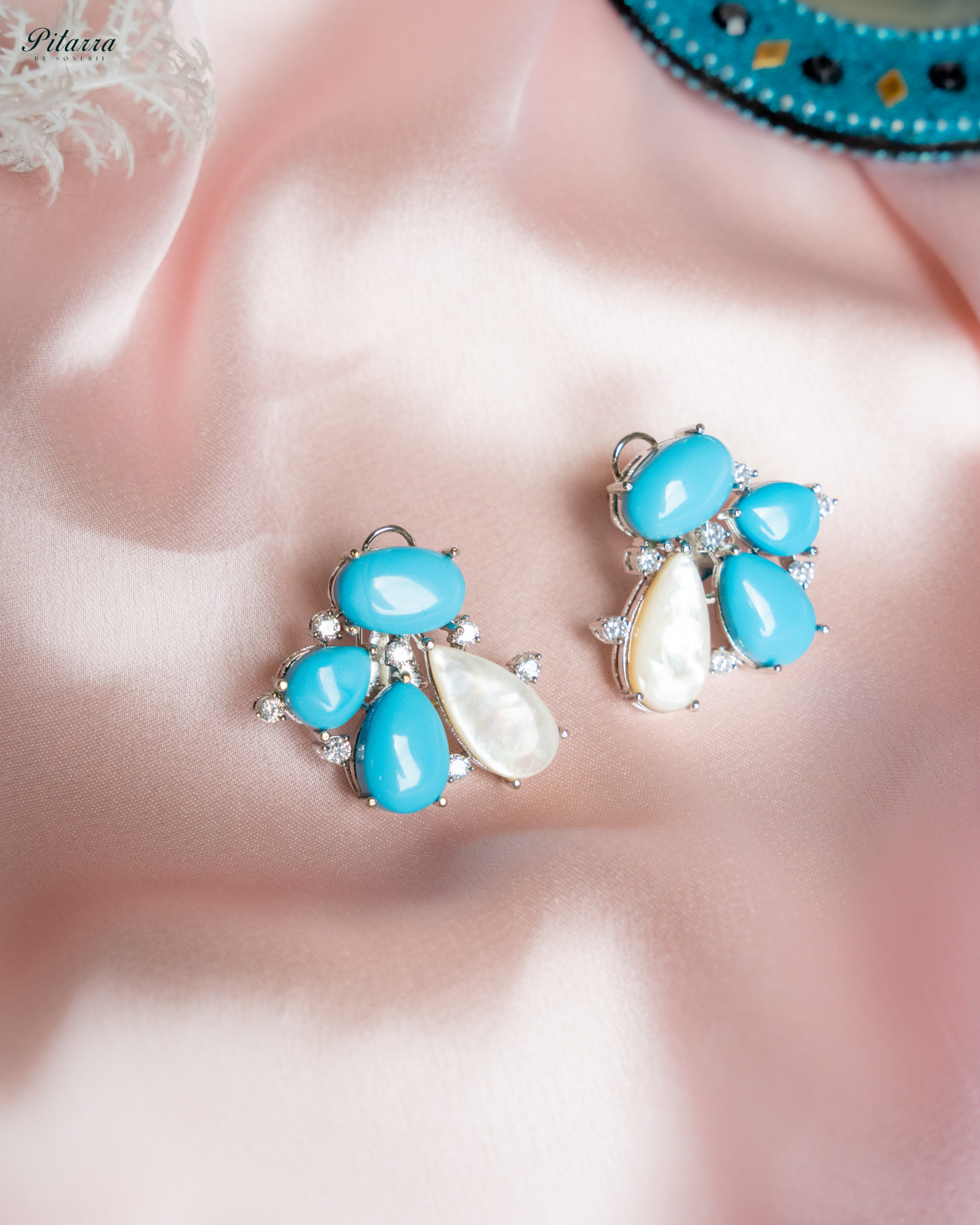 Silver Turquoise Stone Stud Earrings