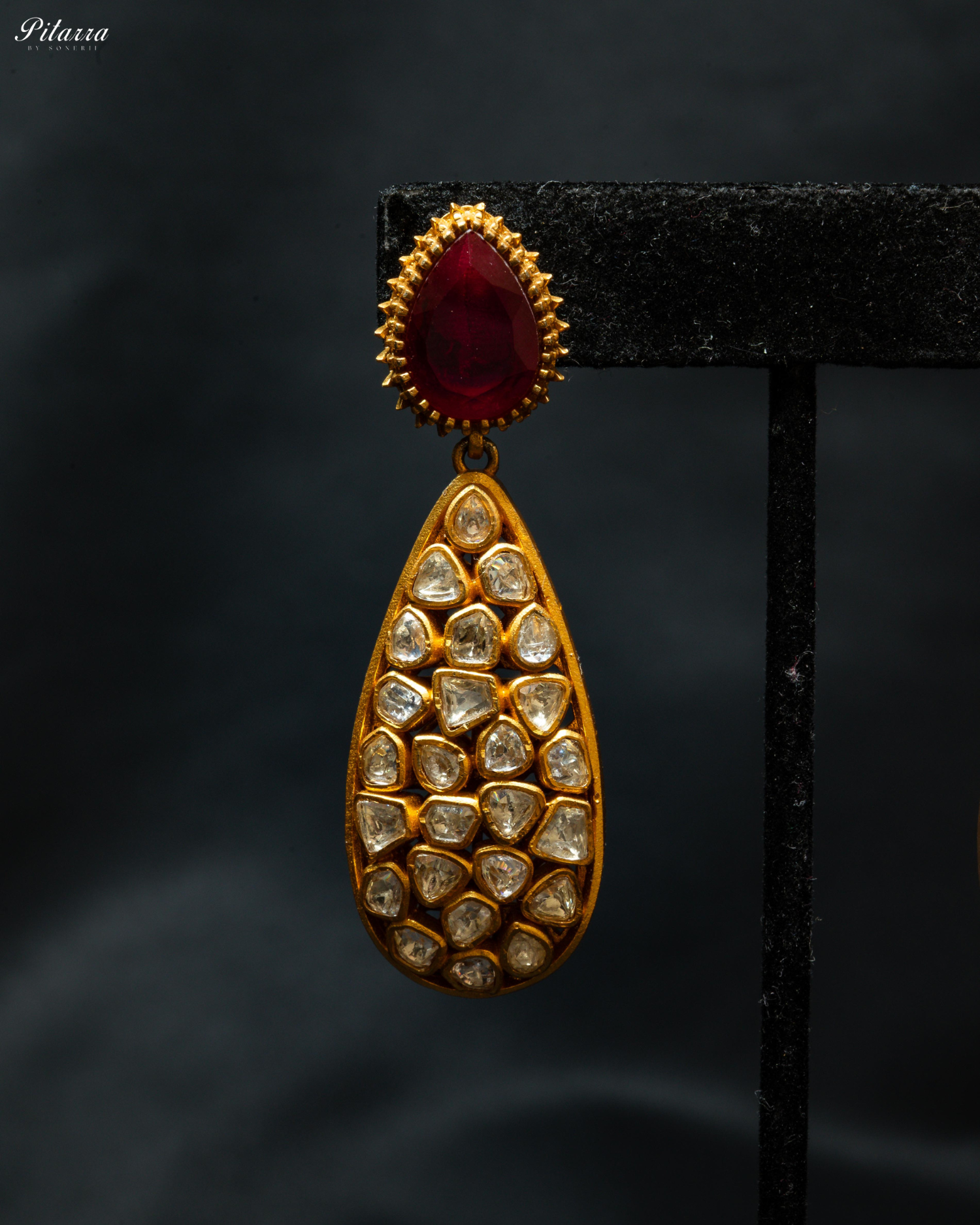 Red Stone Golden Pachi Kundan Necklace Set