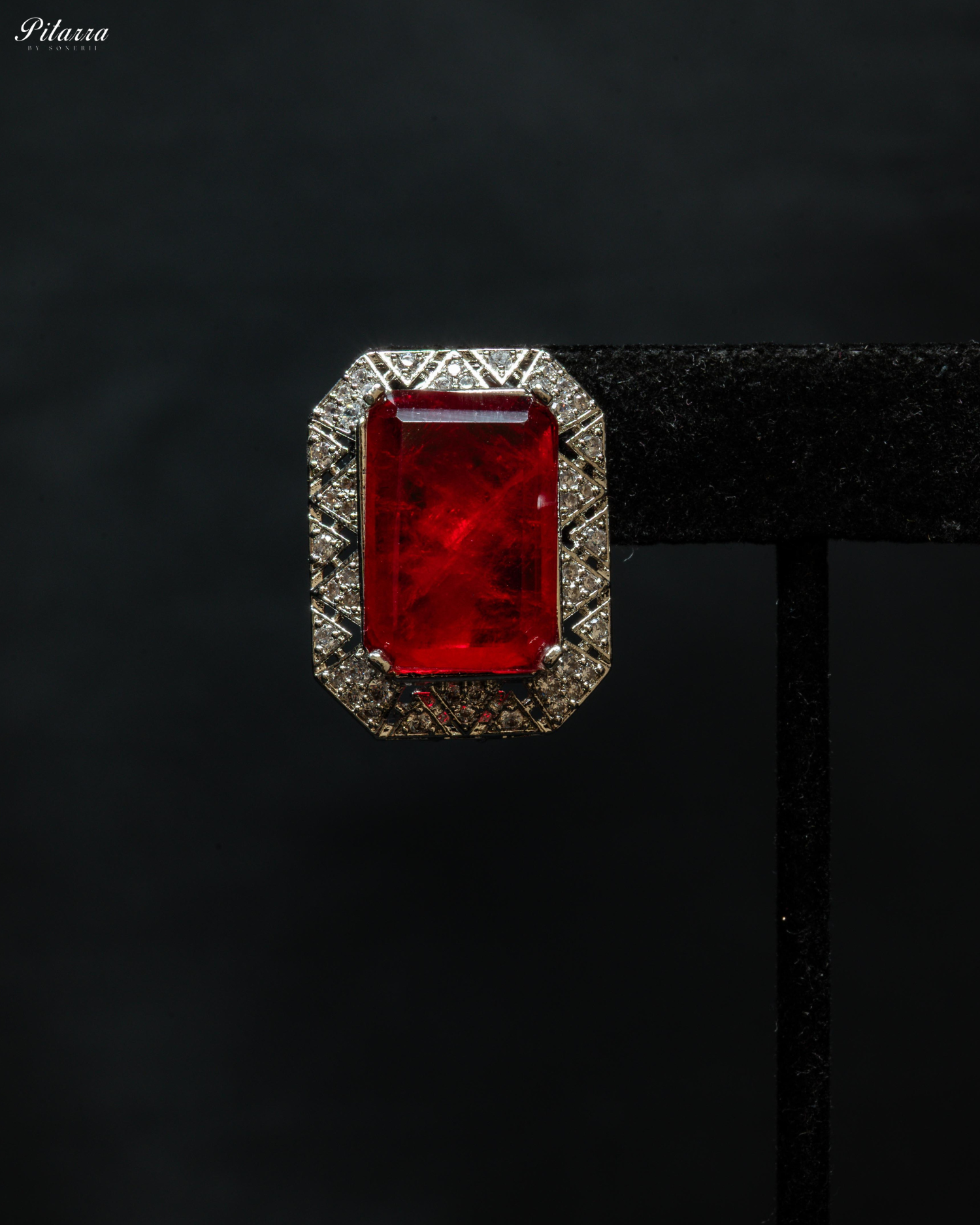 Cushion Cut Red Silver Crystal Choker Necklace