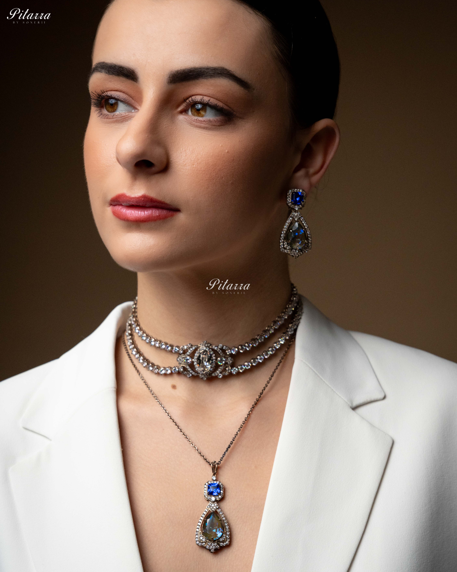 Blue Stone Layered Zircon Necklace Set