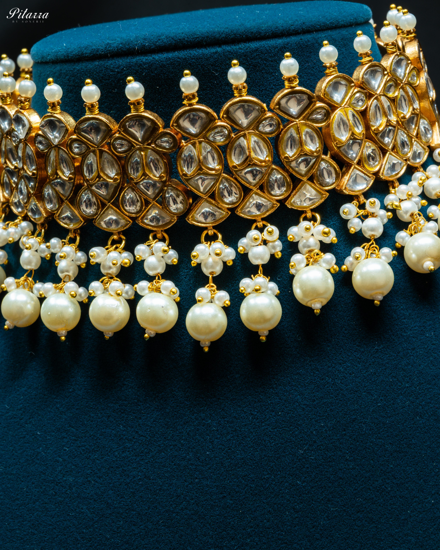 Golden Stone Pearls Meenkari Kundan Choker Set