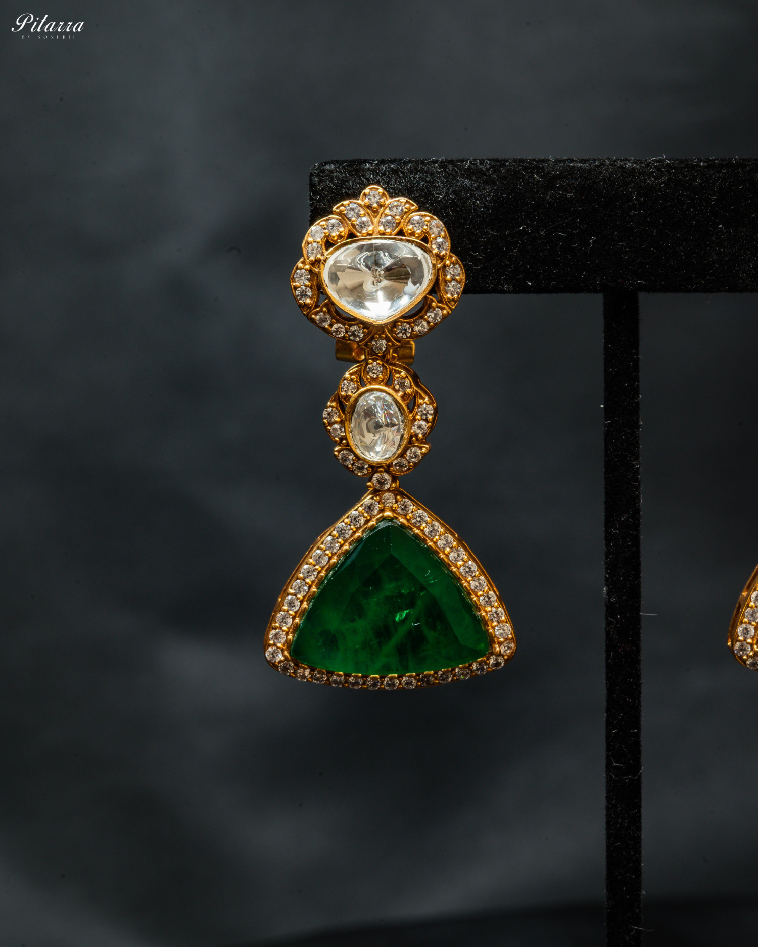 Emerald Stone Golden Traditional Kundan Necklace Set