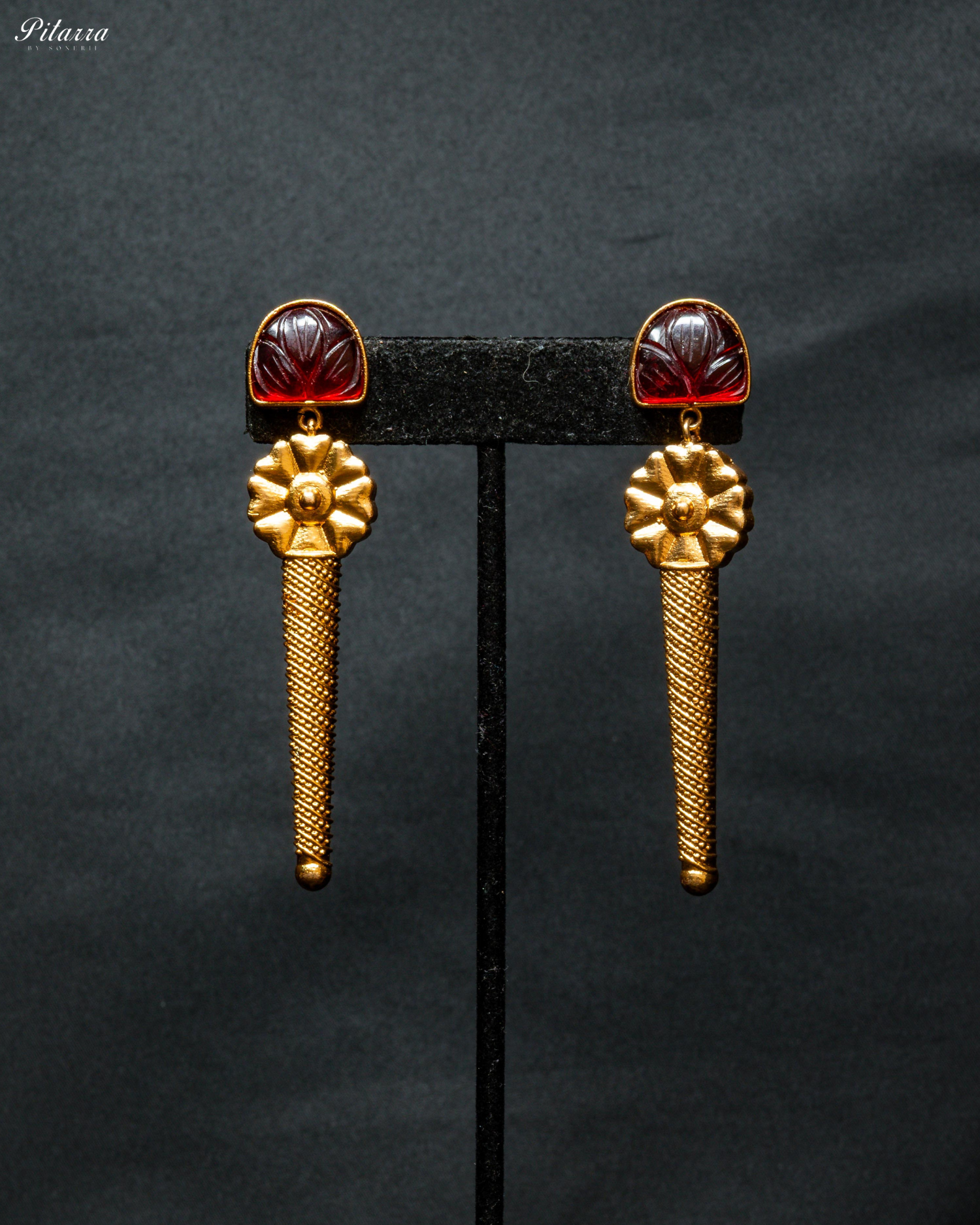 Gold Finish Red Stone Kundan Necklace Set