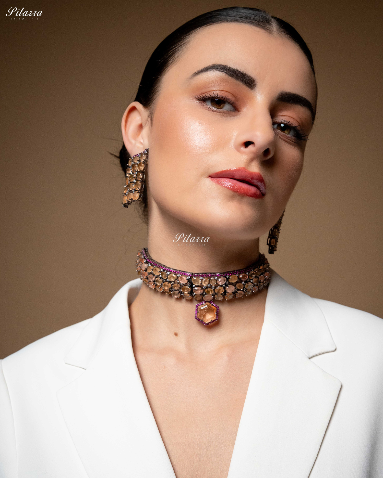 Golden Stone Purple Lining Crystal Choker Set