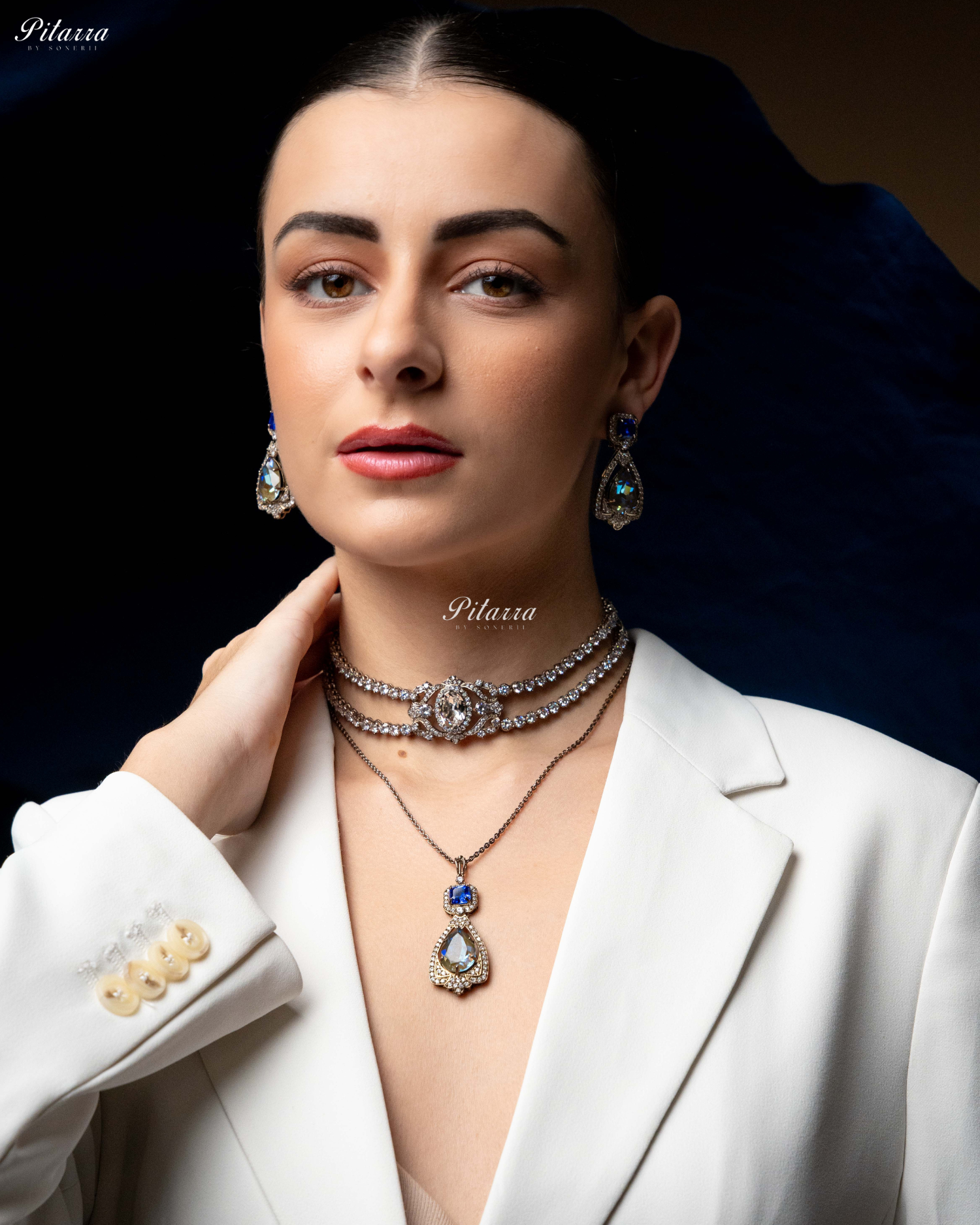 Blue Stone Layered Zircon Necklace Set