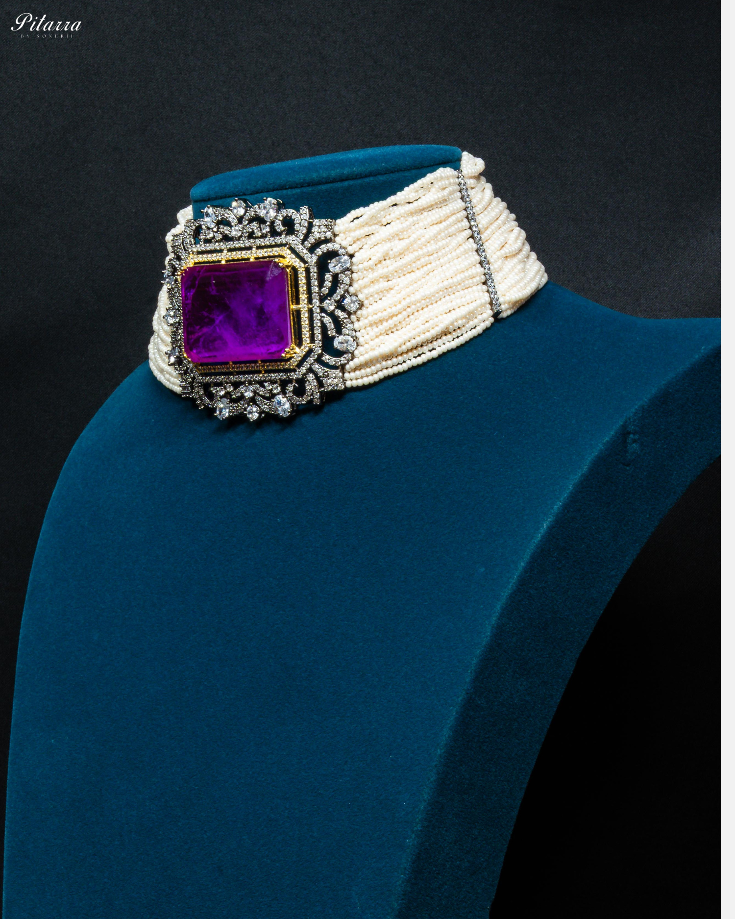 Purple Stone Doublet Pearl Choker Set