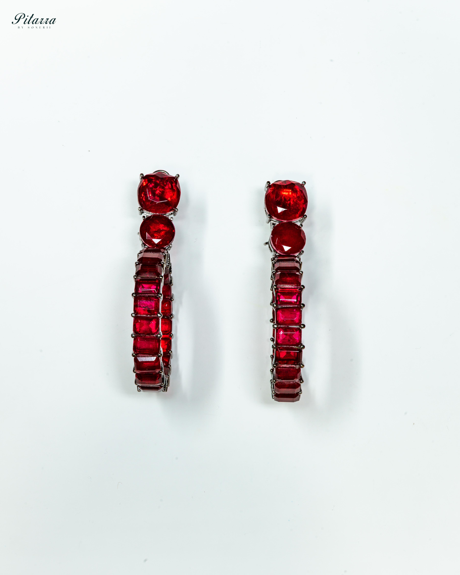 Red Circular Crystal Statement Dangle Earrings