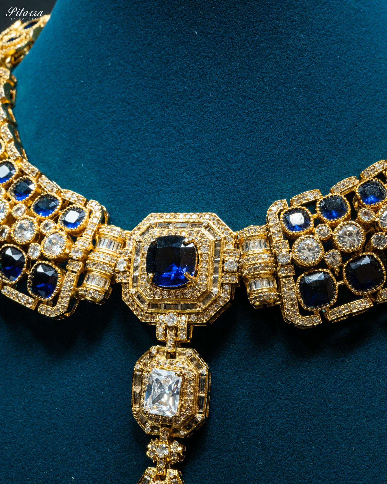 Sapphire Blue Stone Victorian Kundan Necklace Set