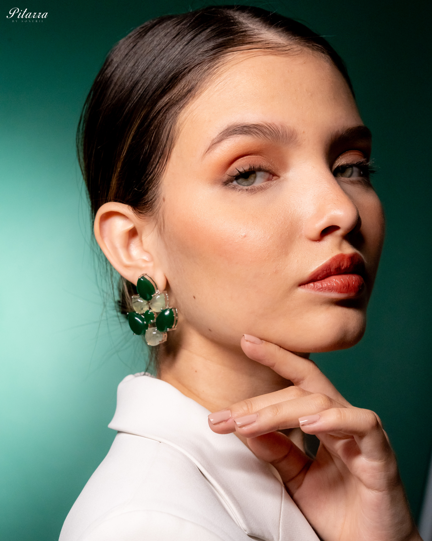 White Green Ethnic Stud Earrings