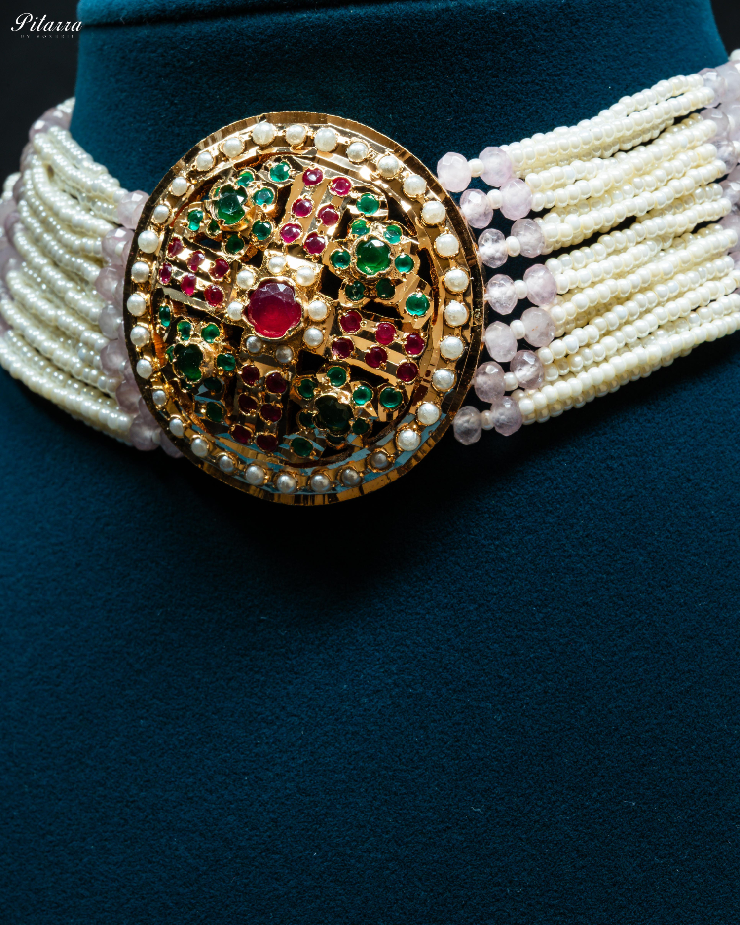White Layered Stones Multicolor Pearl Punjabi Jadau Choker
