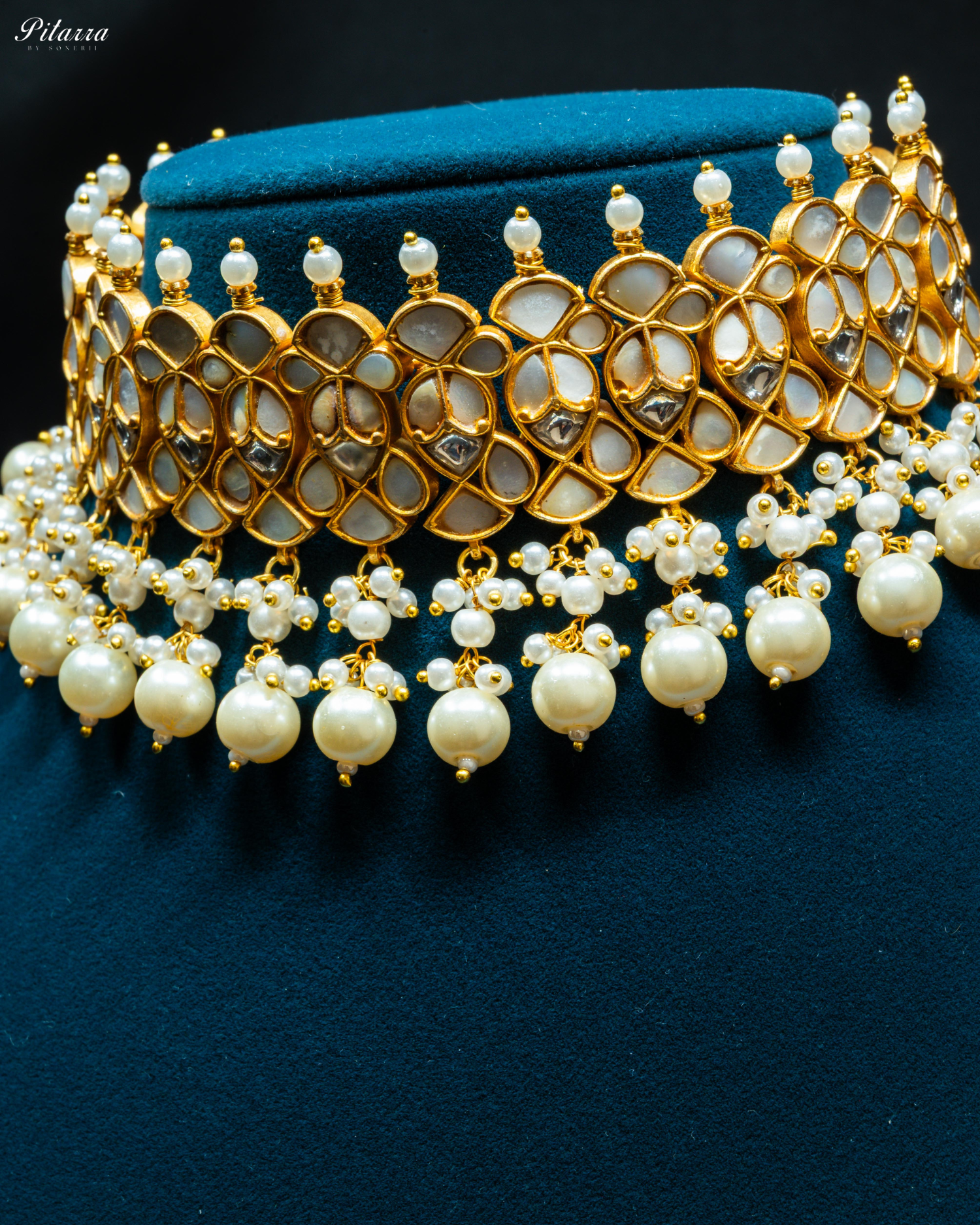 White Stone Pearls Meenkari Kundan Choker Set