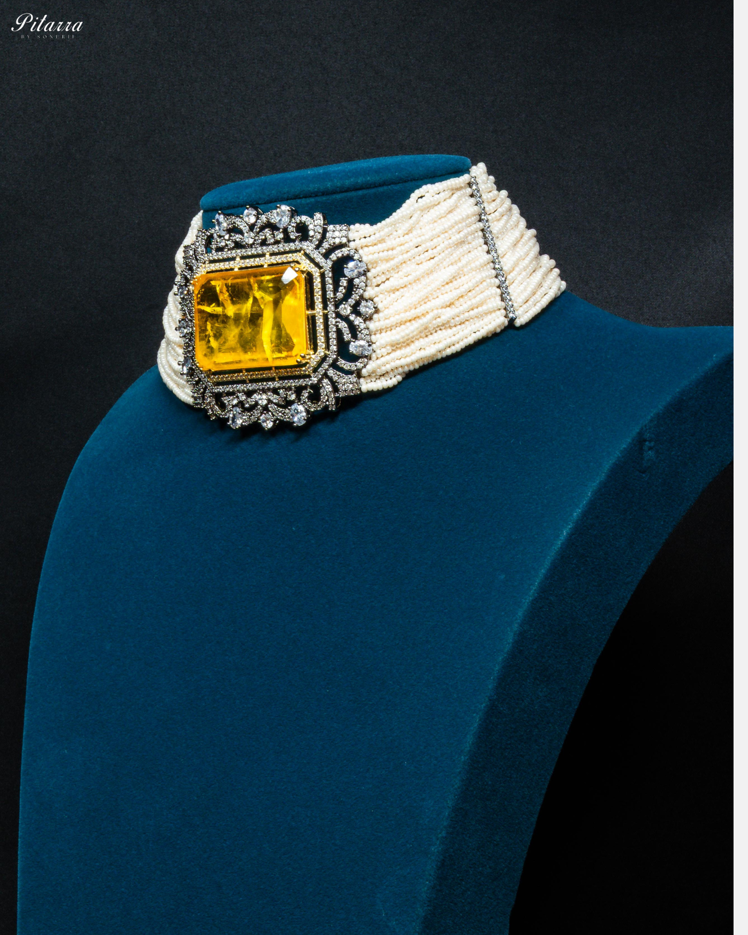 Yellow Stone Doublet Pearl Choker Set