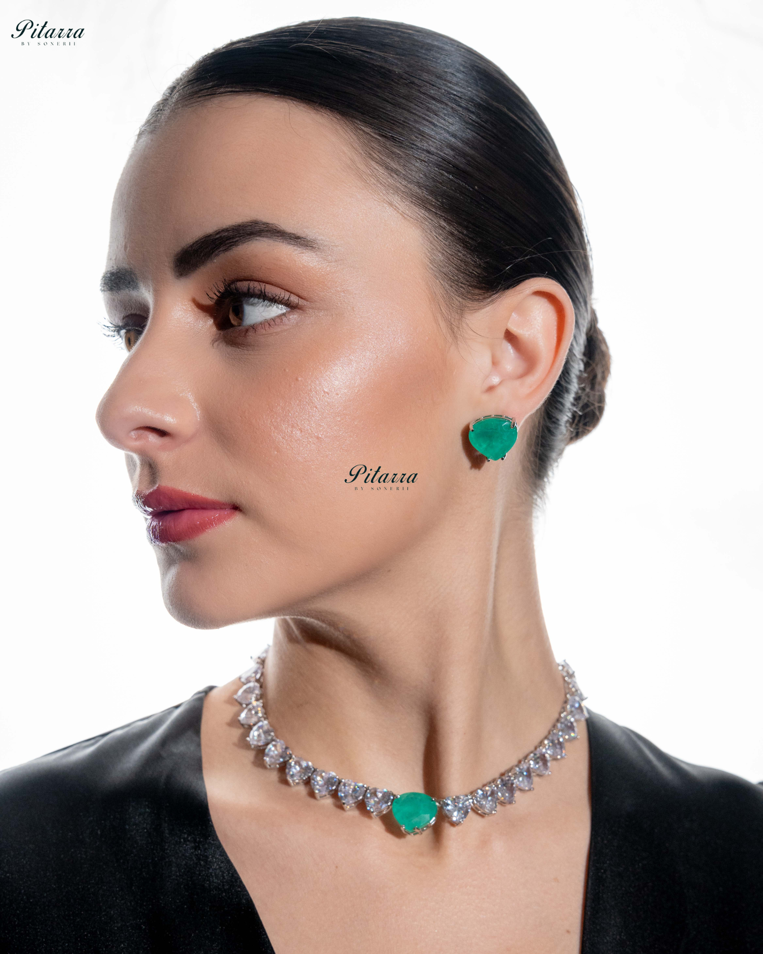 Mint Green Stone White Heartline Zircon Necklace Set