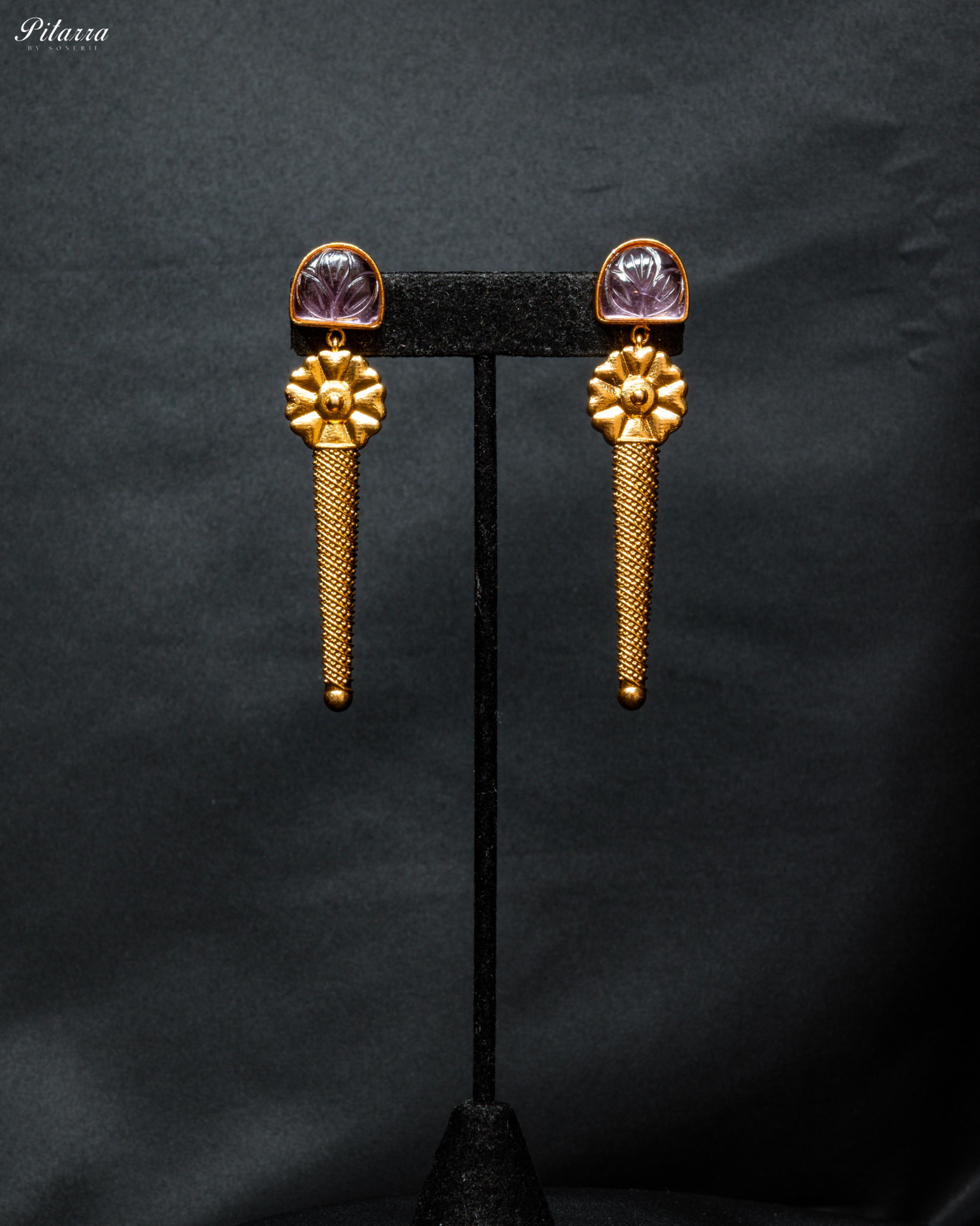 Gold Finish Purple Stone Kundan Necklace Set