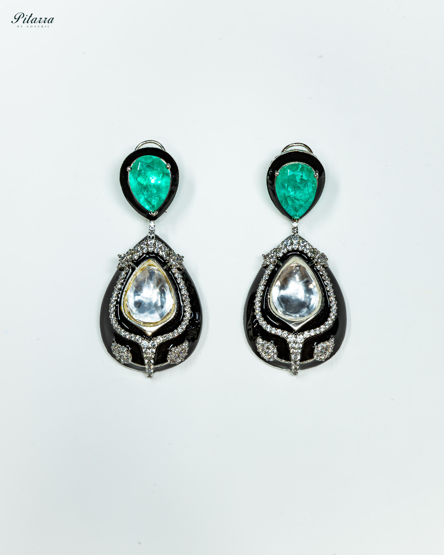Sea Green Stone Crystal Drop Dangler Earrings