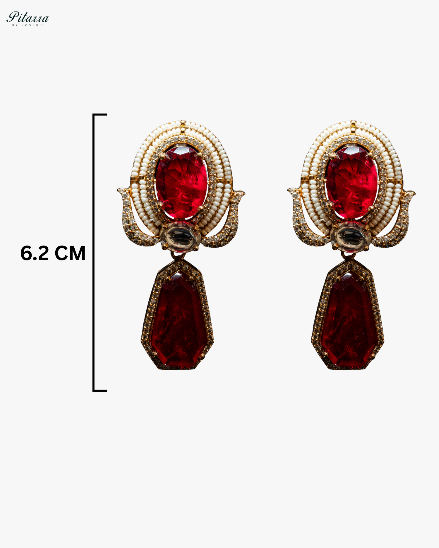Gold Finish Zircon Red Dangler Earrings