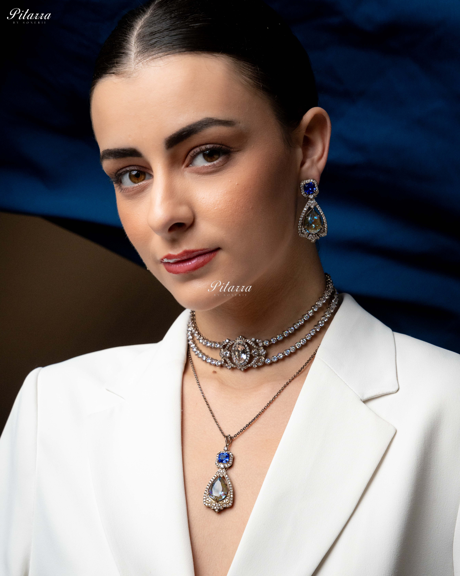 Blue Stone Layered Zircon Necklace Set