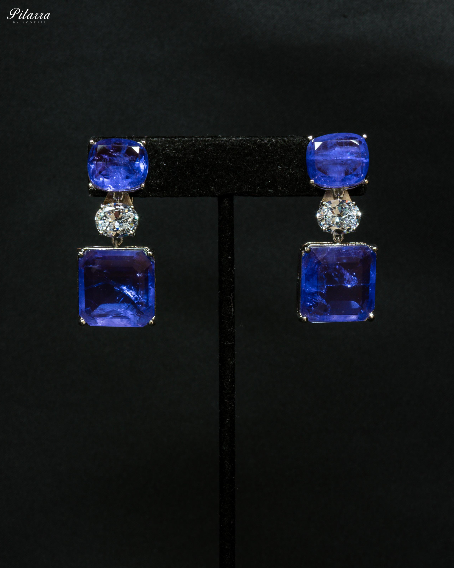Silver Finish Blue Square Crystal Necklace Set