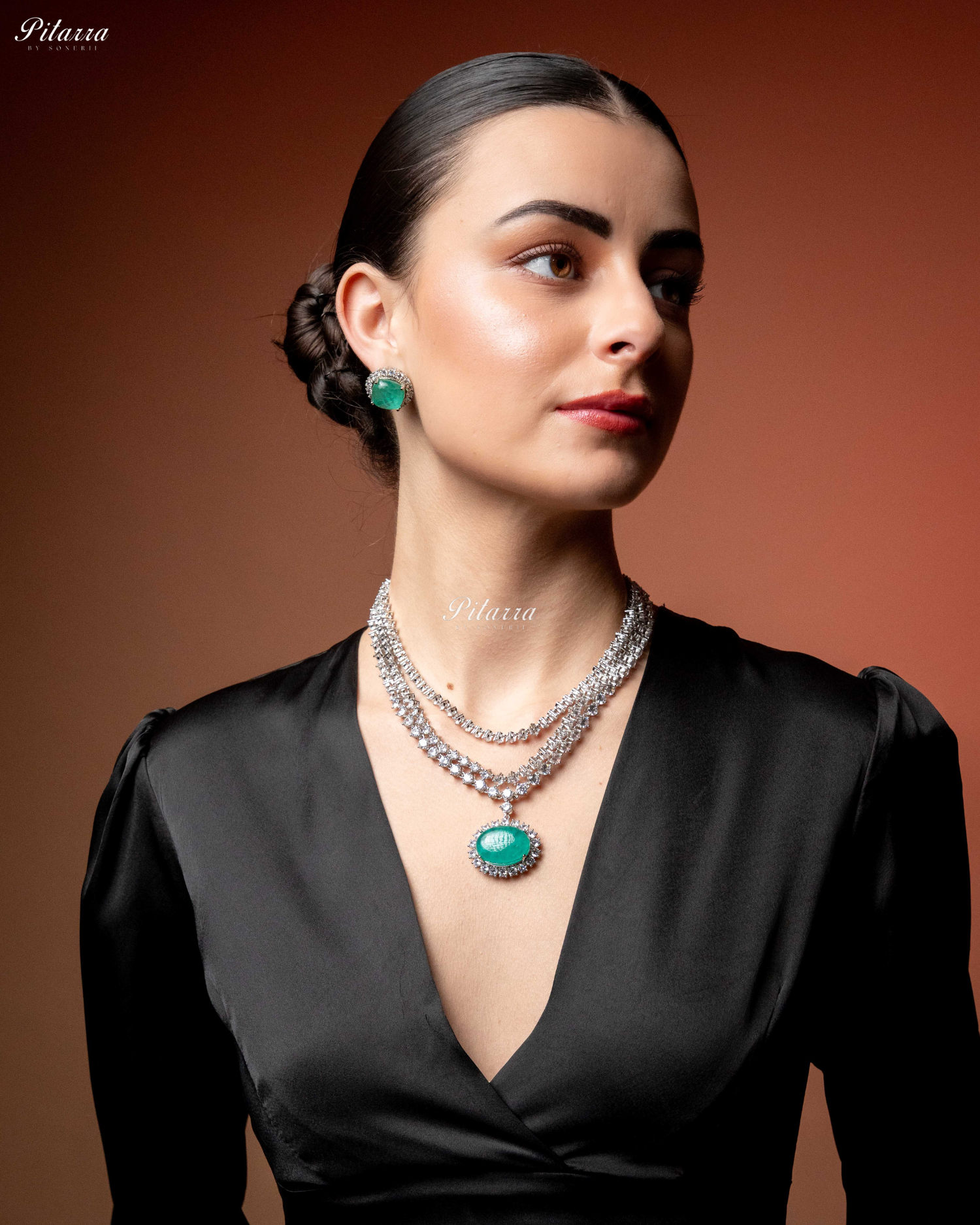 Green Stone Cubic Zirconia Silver Necklace Set