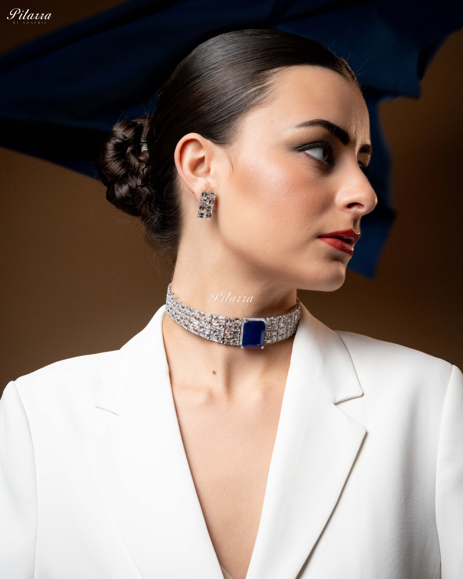 Royal Blue Sapphire Stones Crystal Choker Set