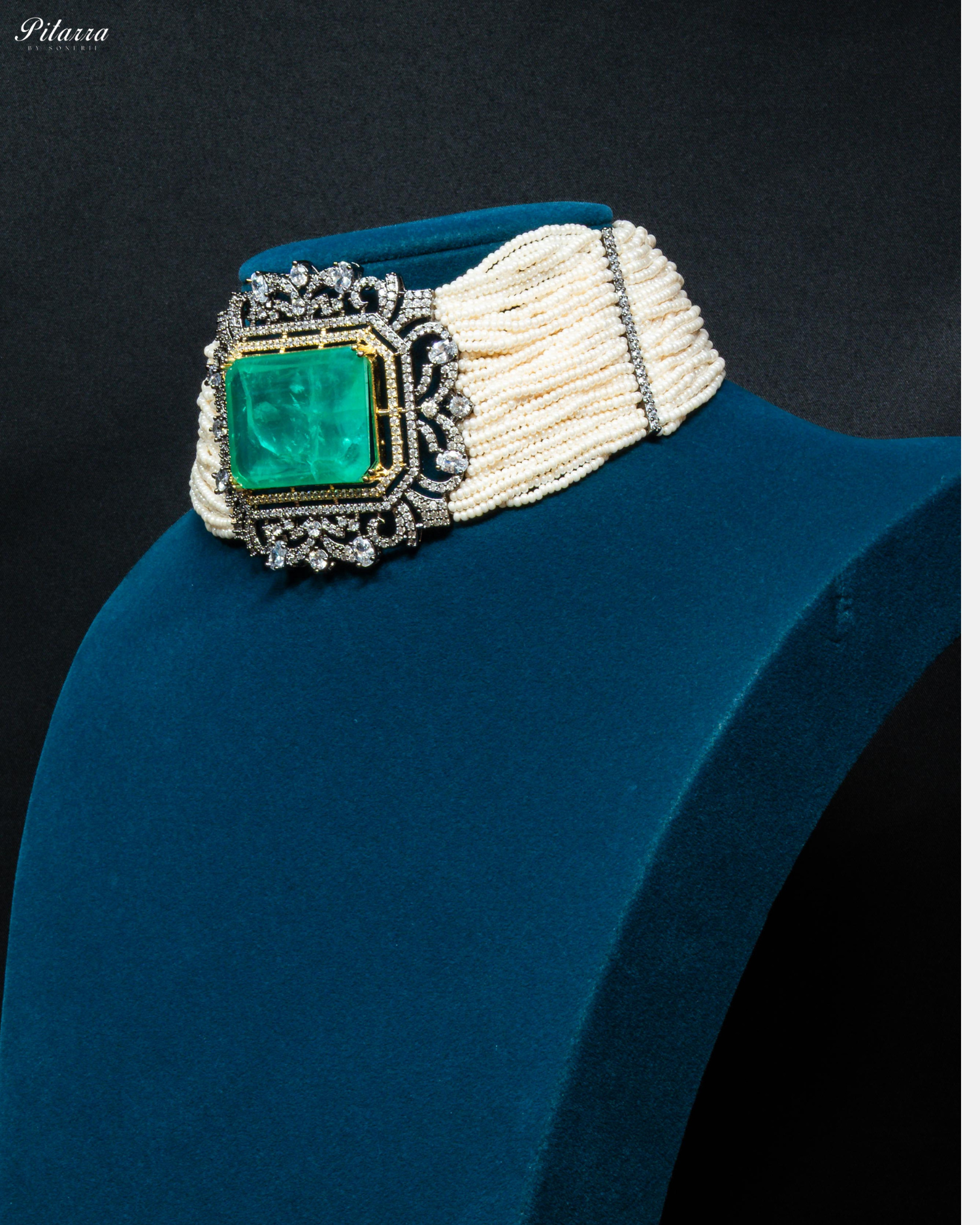 Mint color Stone Doublet Pearl Choker Set