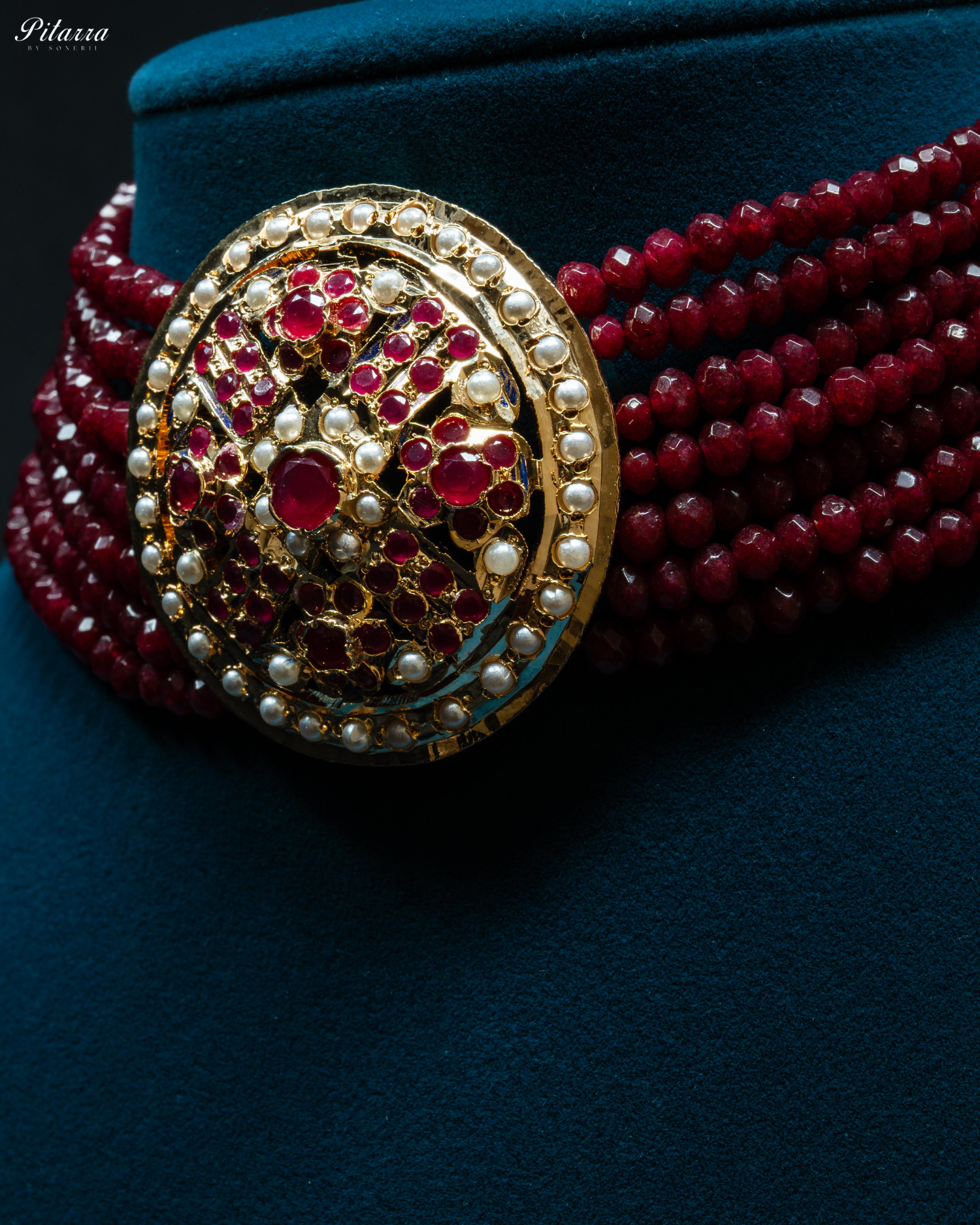 Red Layered Stones Red Pearl Punjabi Jadau Choker