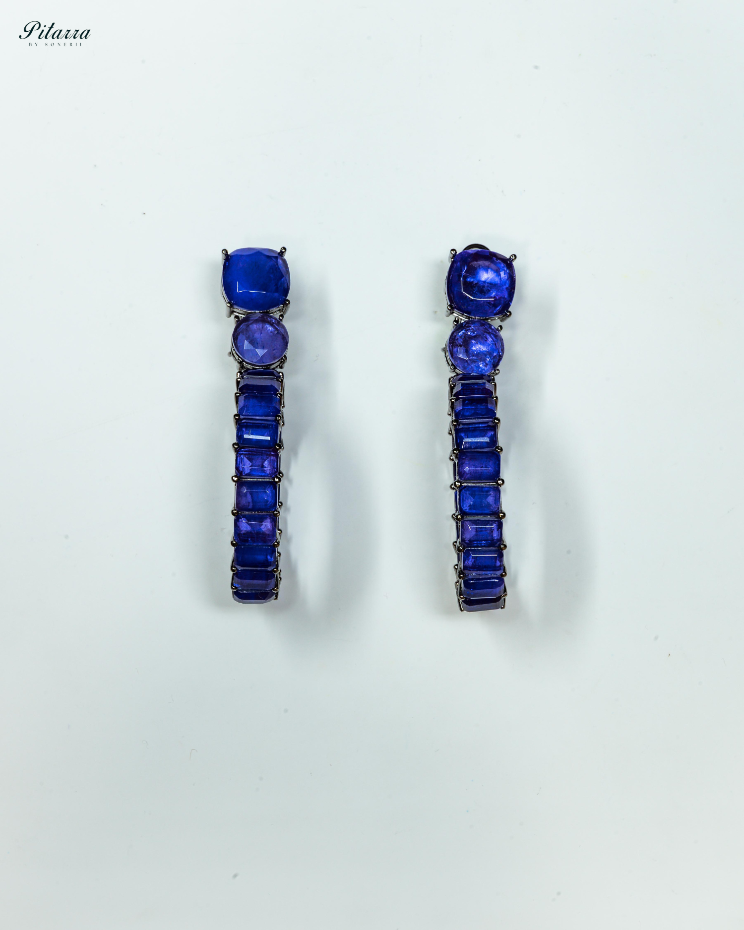 Blue Circular Crystal Statement Dangle Earrings