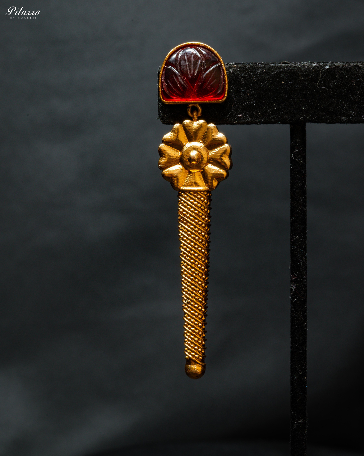 Gold Finish Red Stone Kundan Necklace Set