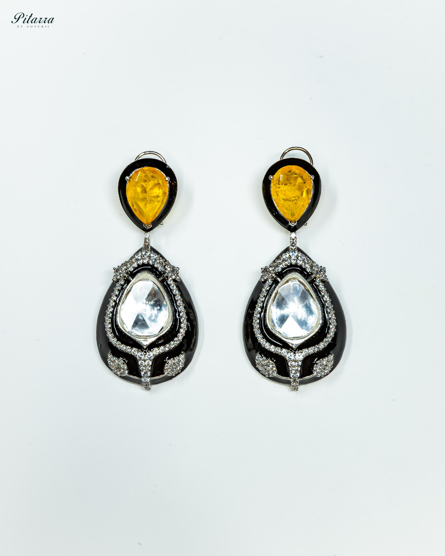 Yellow Stone Crystal Drop Dangler Earrings