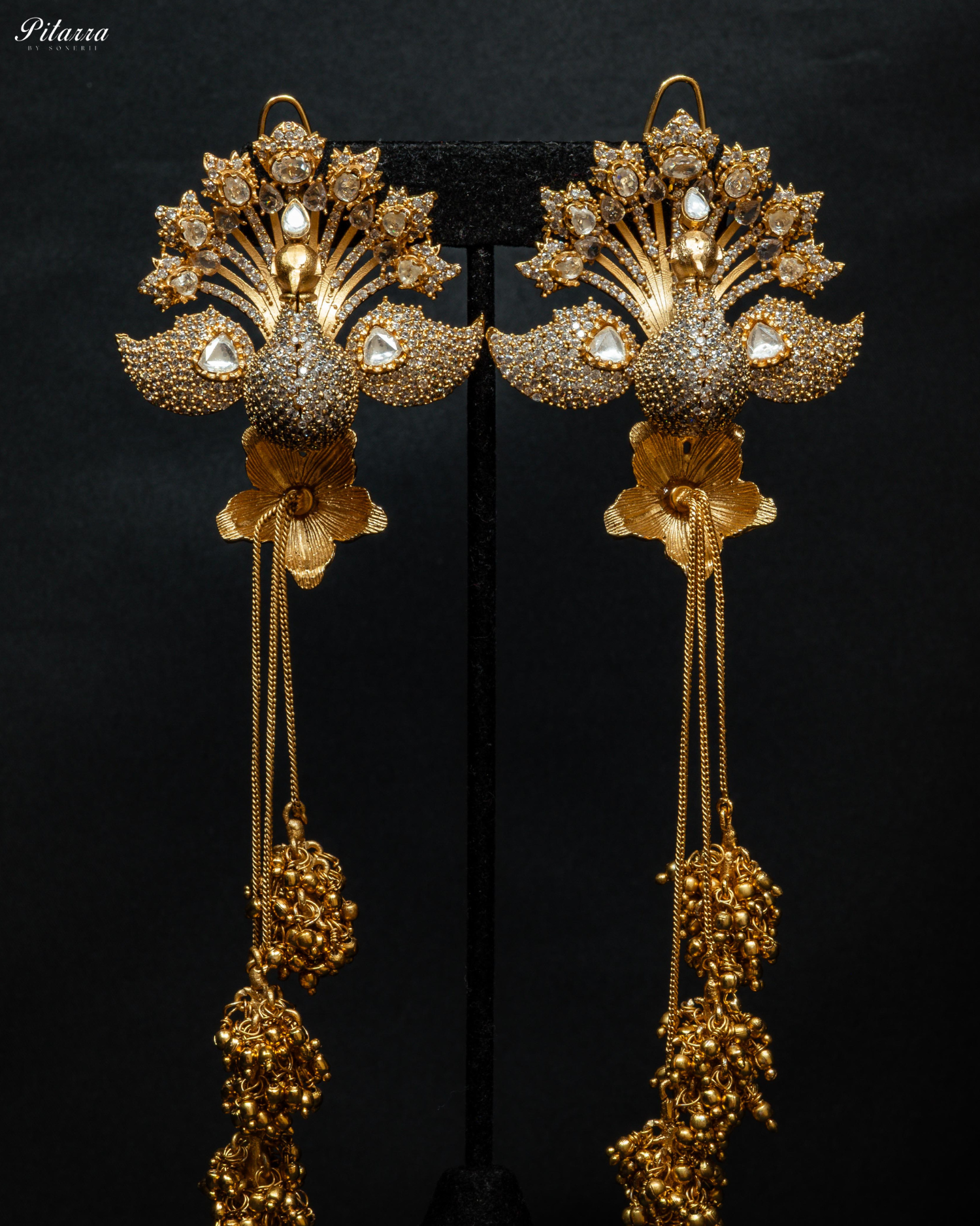 Emerald Leaf White Crystal Peacock Design Meenakari Necklace Set