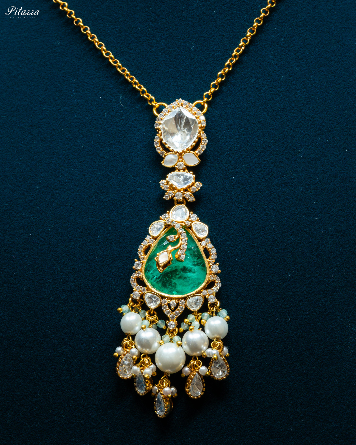 Green Stone Gold Plated Beaded Traditional Necklace Set