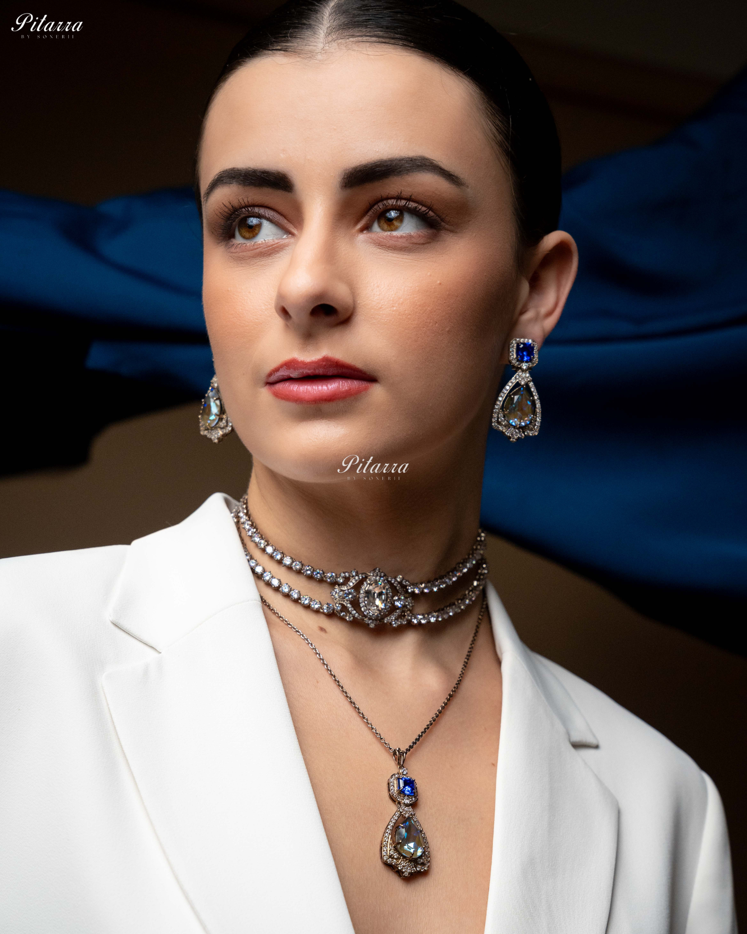 Blue Stone Layered Zircon Necklace Set