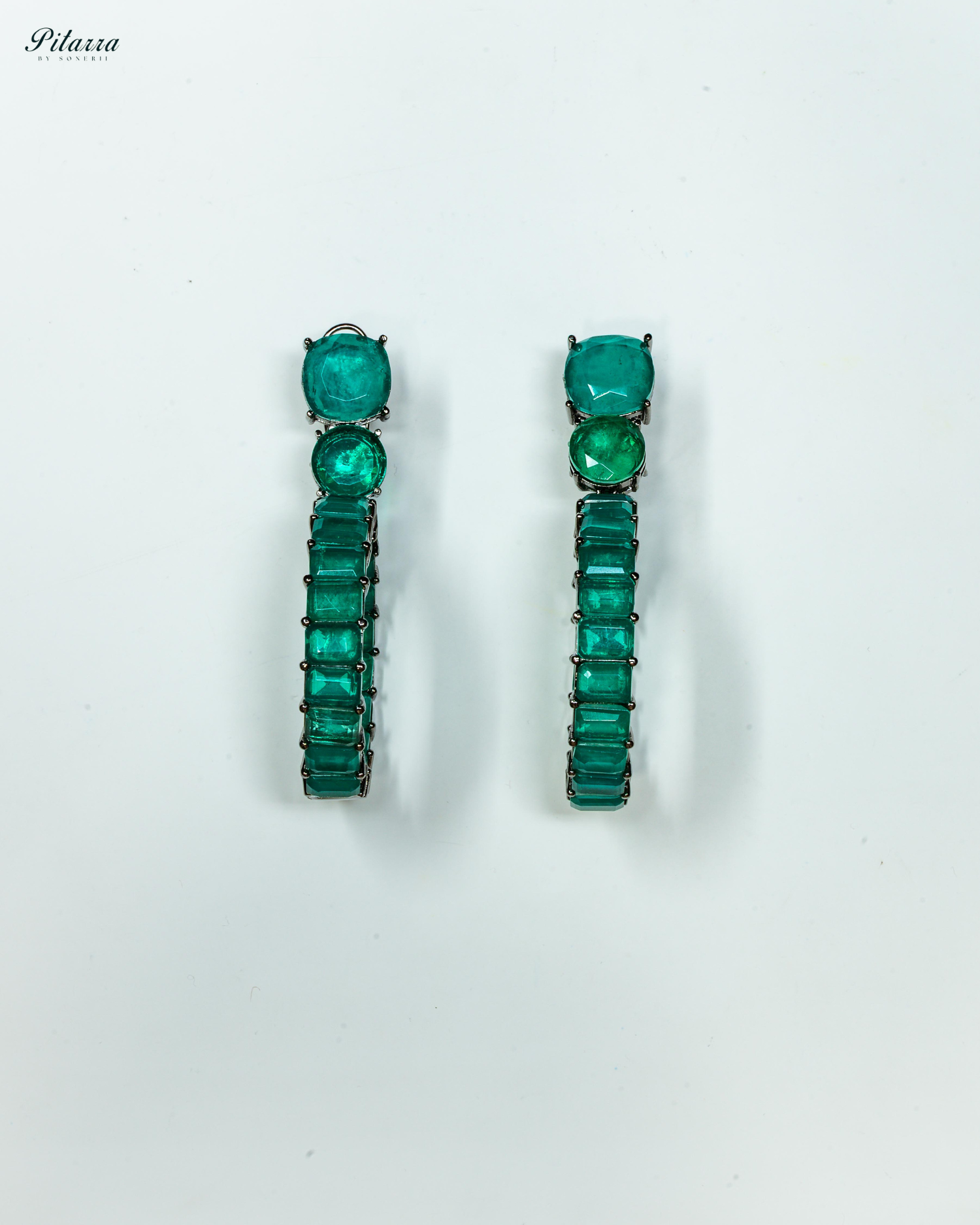 Green Circular Crystal Statement Dangle Earrings