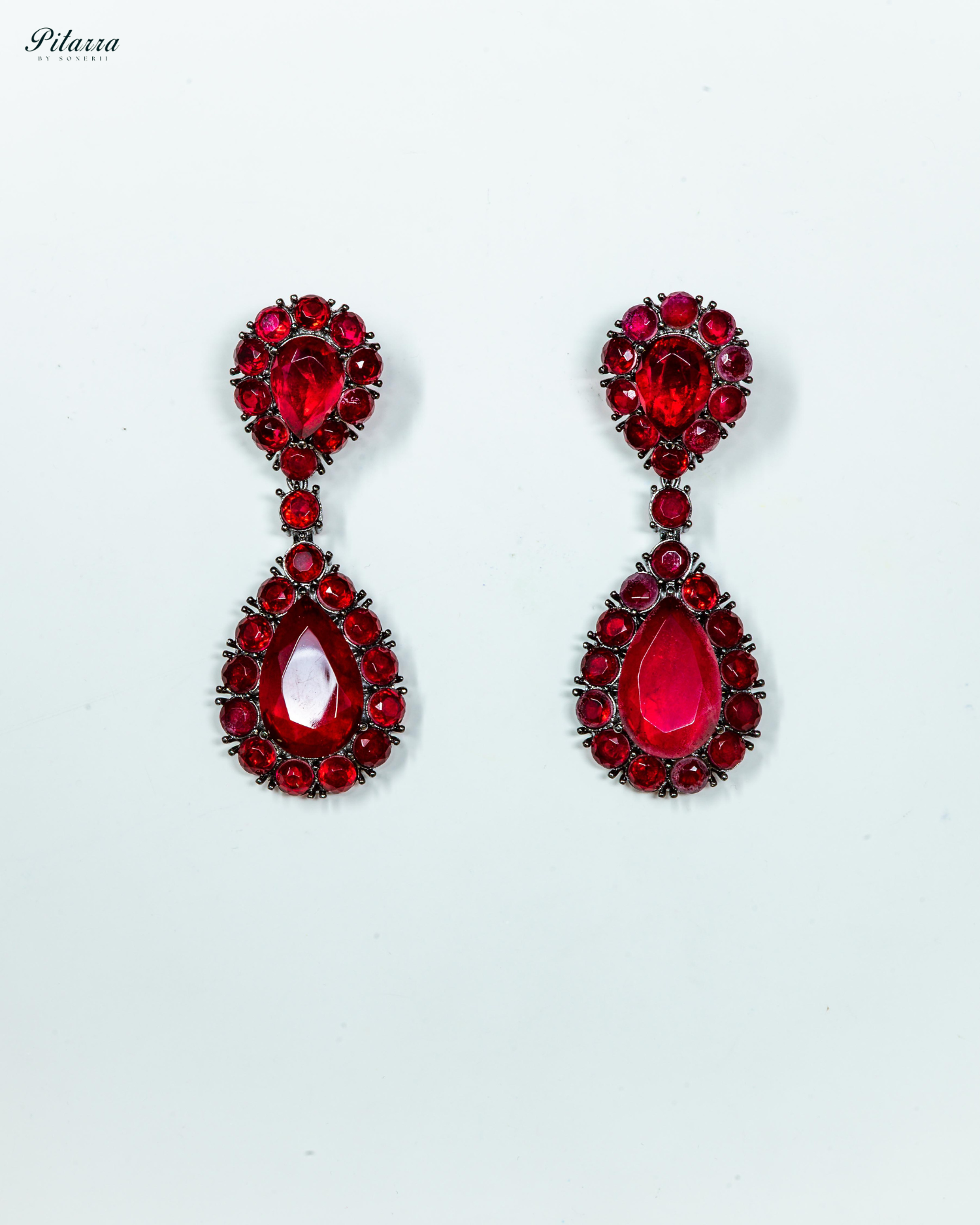Red Drop Doublet CZ Crytsal Dangle Earrings