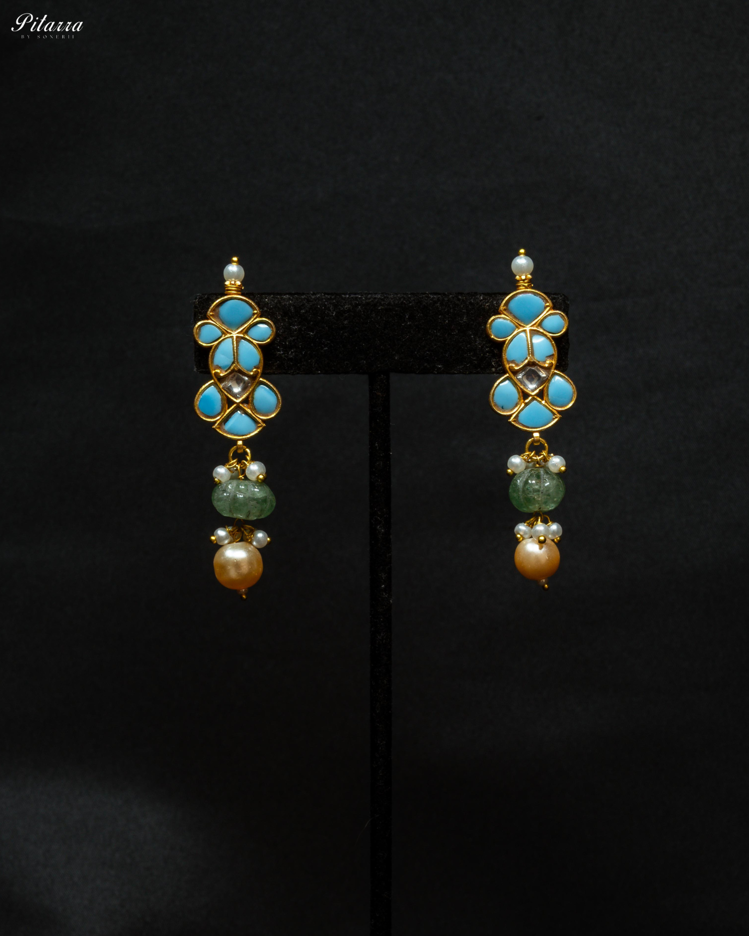 Turquoise Blue Stone Pearls Meenkari Kundan Choker Set