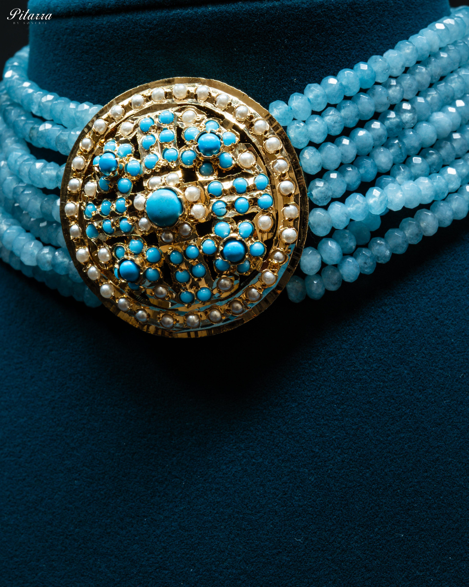 Blue Layered Stones Blue Pearl Punjabi Jadau Choker