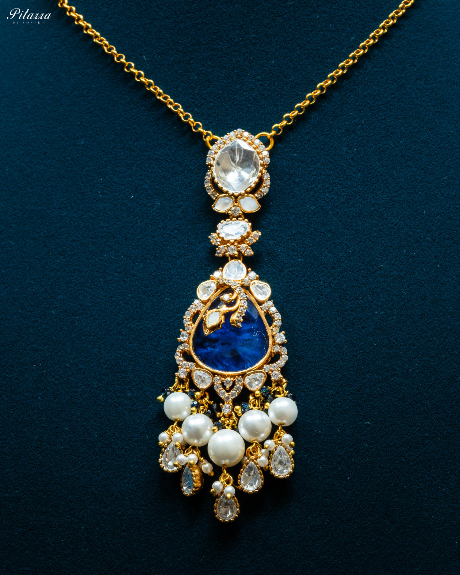 Blue Stone Gold Plated Beaded Traditional Necklace Set