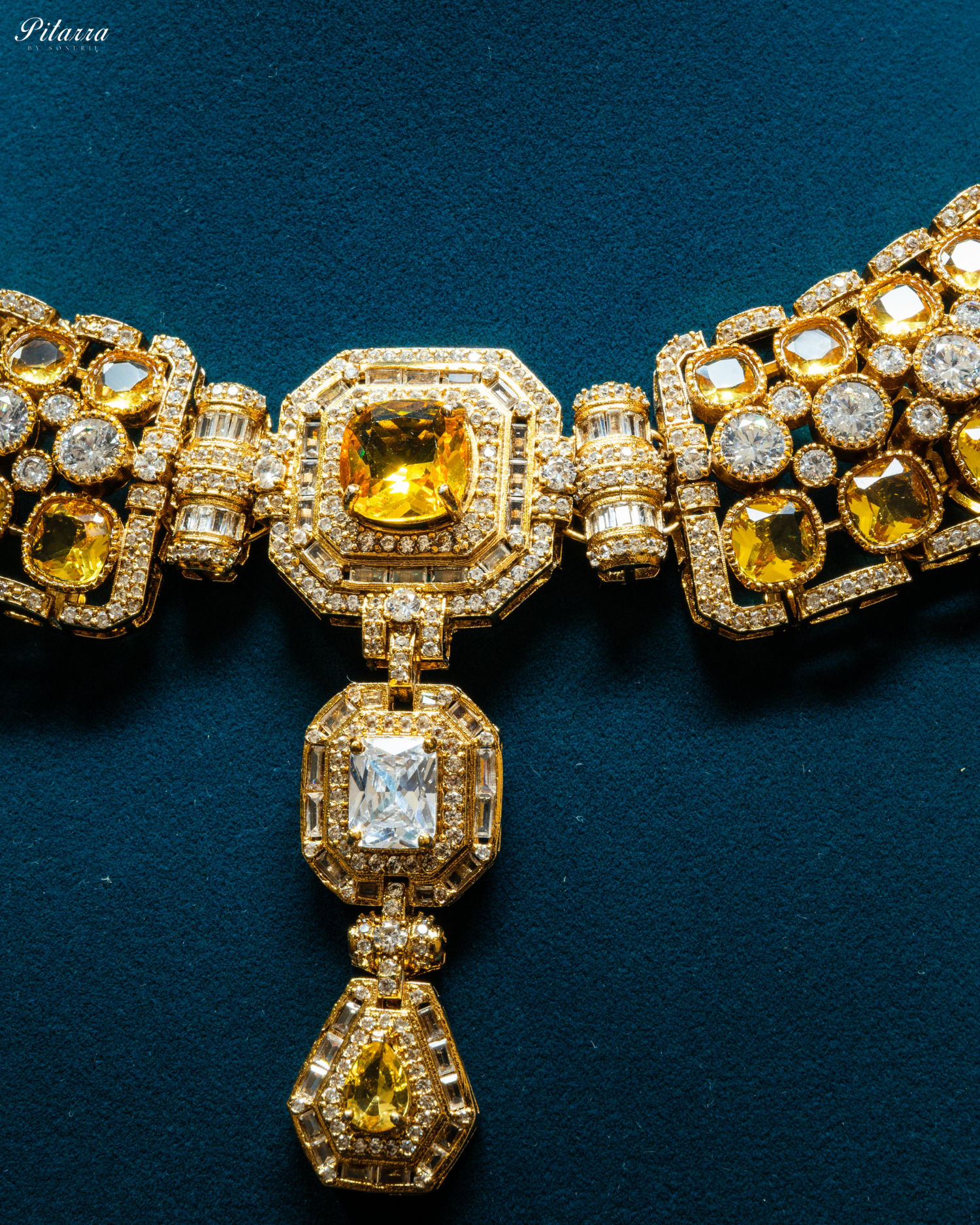 Yellow Stone Victorian Kundan Necklace Set
