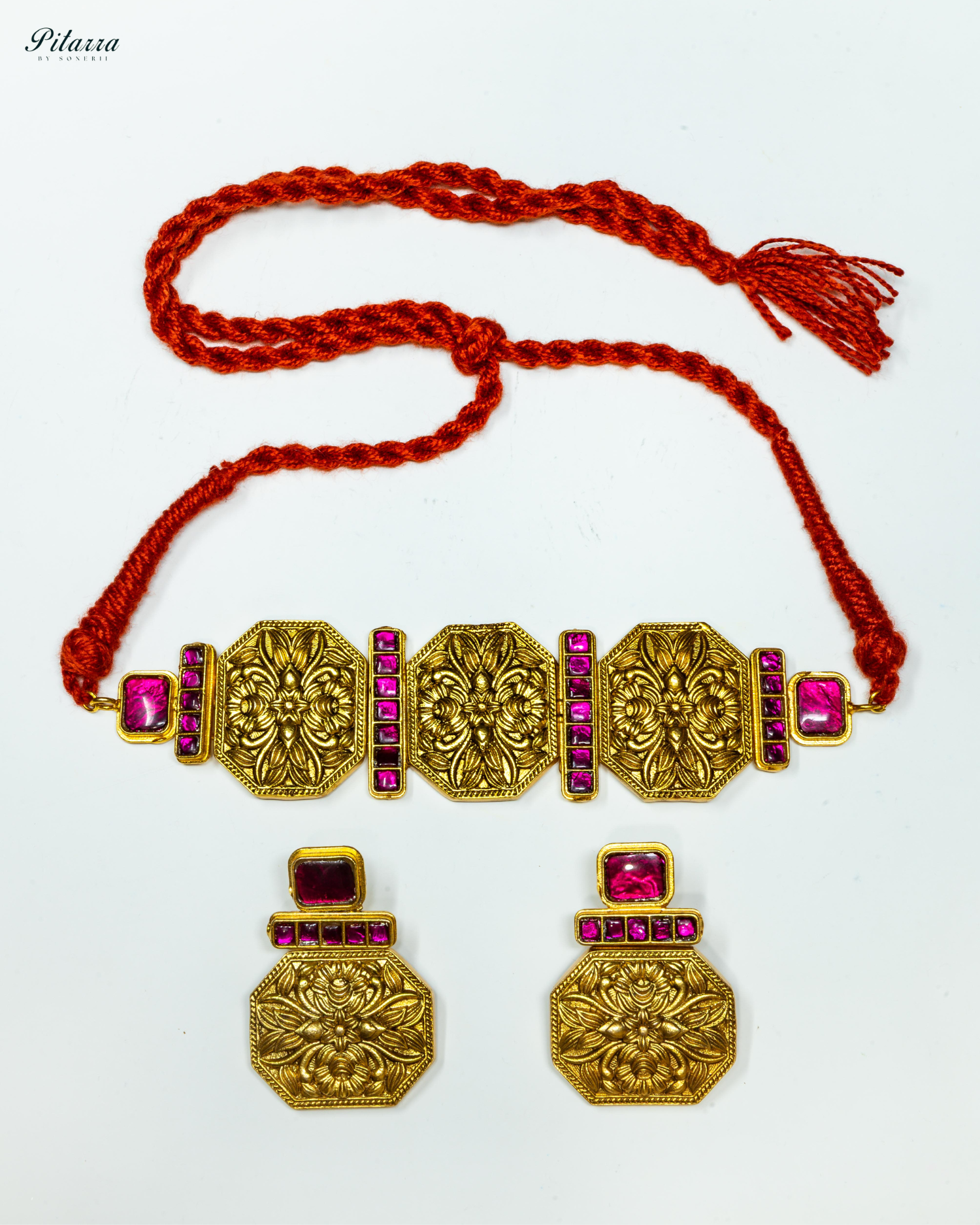 Pink Golden Empress Guloband Choker Set