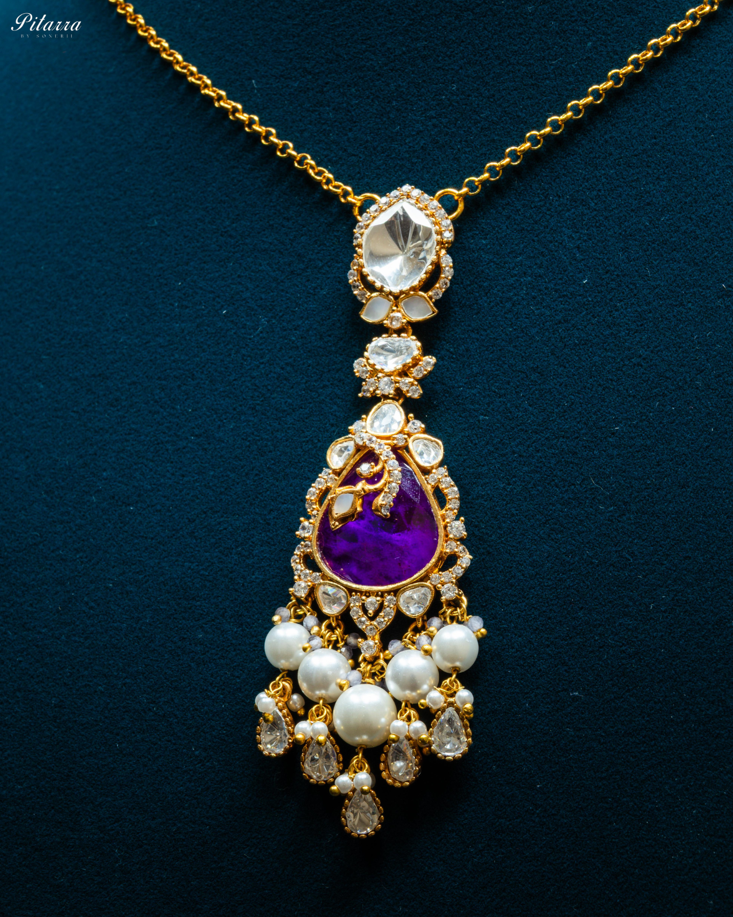 Purple Stone Gold Plated Beaded Traditional Necklace Set