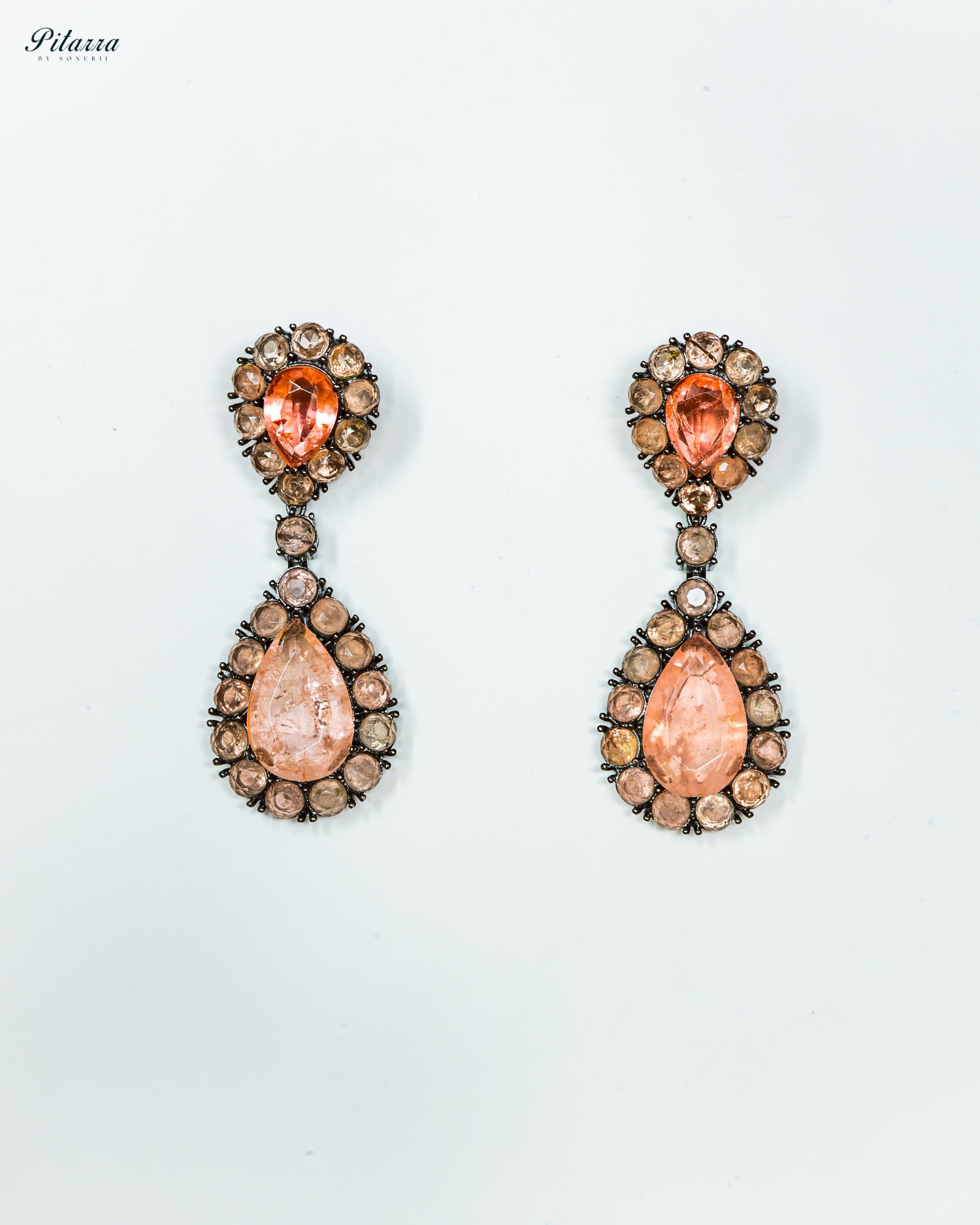 Peach Drop Doublet CZ Crytsal Dangle Earrings