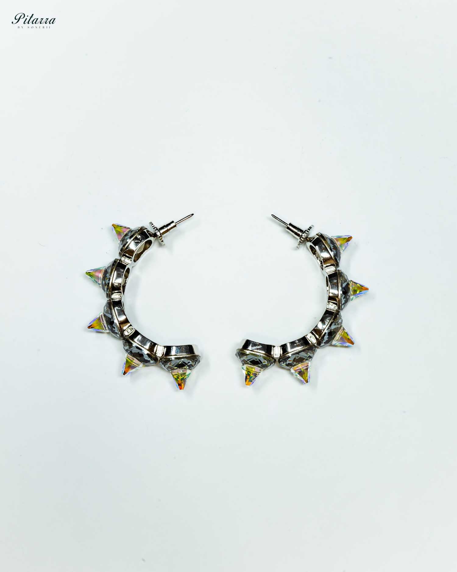 Grey Stone Pyramid Cut Crystal Dangle Earrings