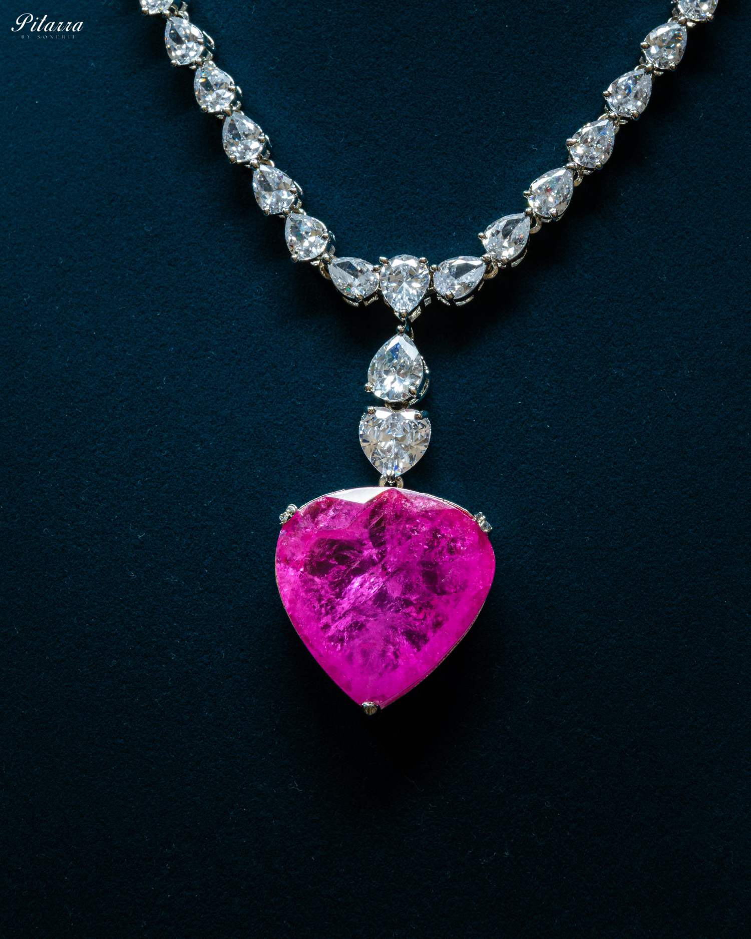 Pink Drop Stone Centred CZ Necklace Set
