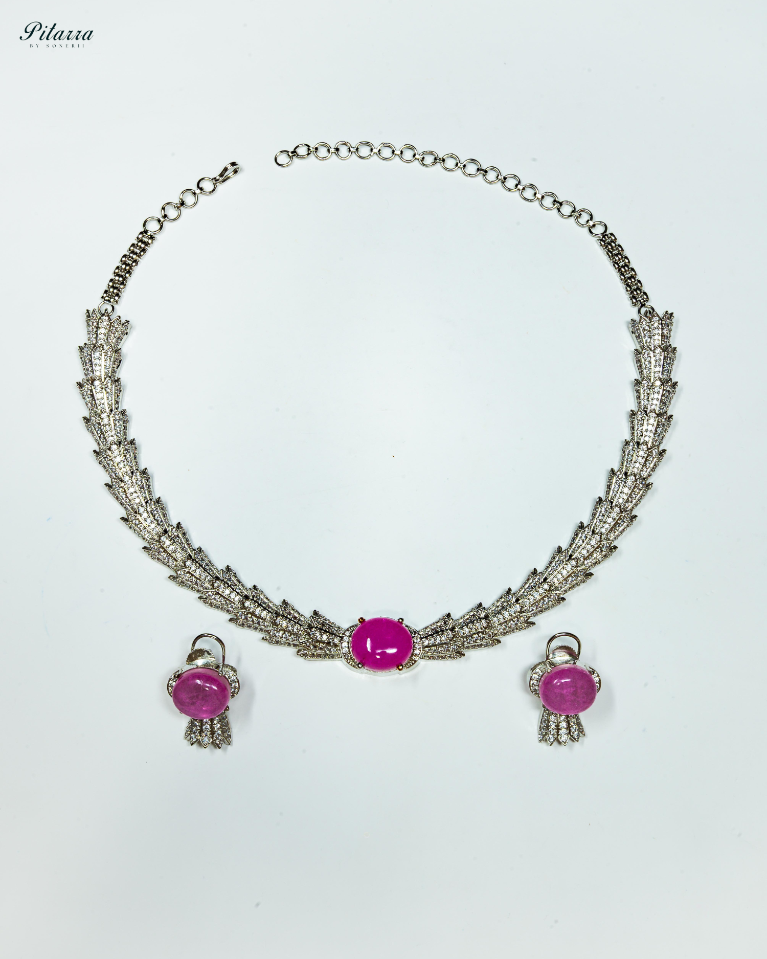 Pink Doublet Stone Cubic Zirconia Necklace Set
