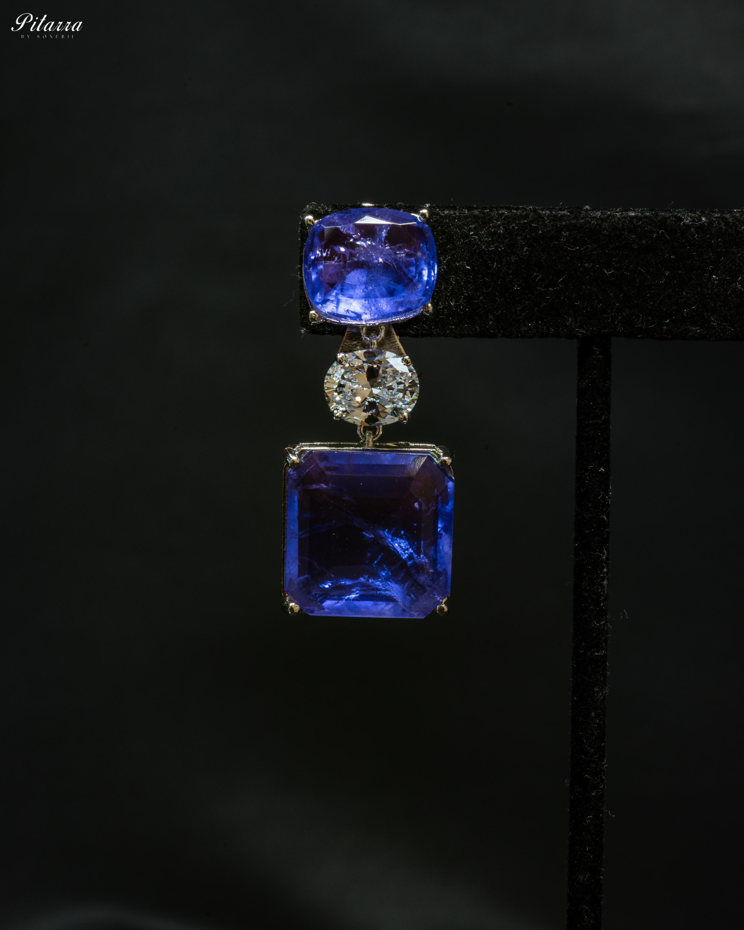 Silver Finish Blue Square Crystal Necklace Set