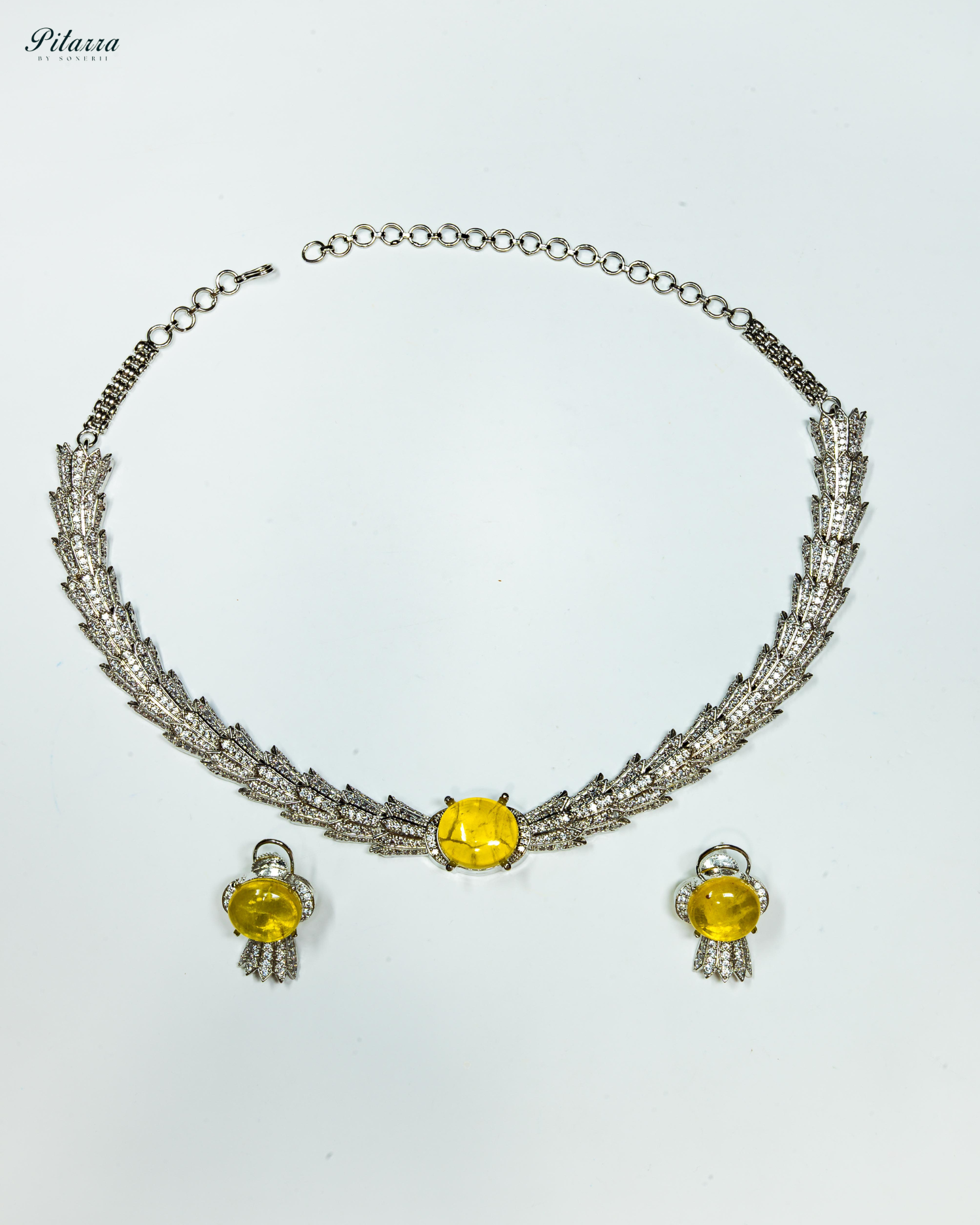 Yellow Doublet Stone Cubic Zirconia Necklace Set