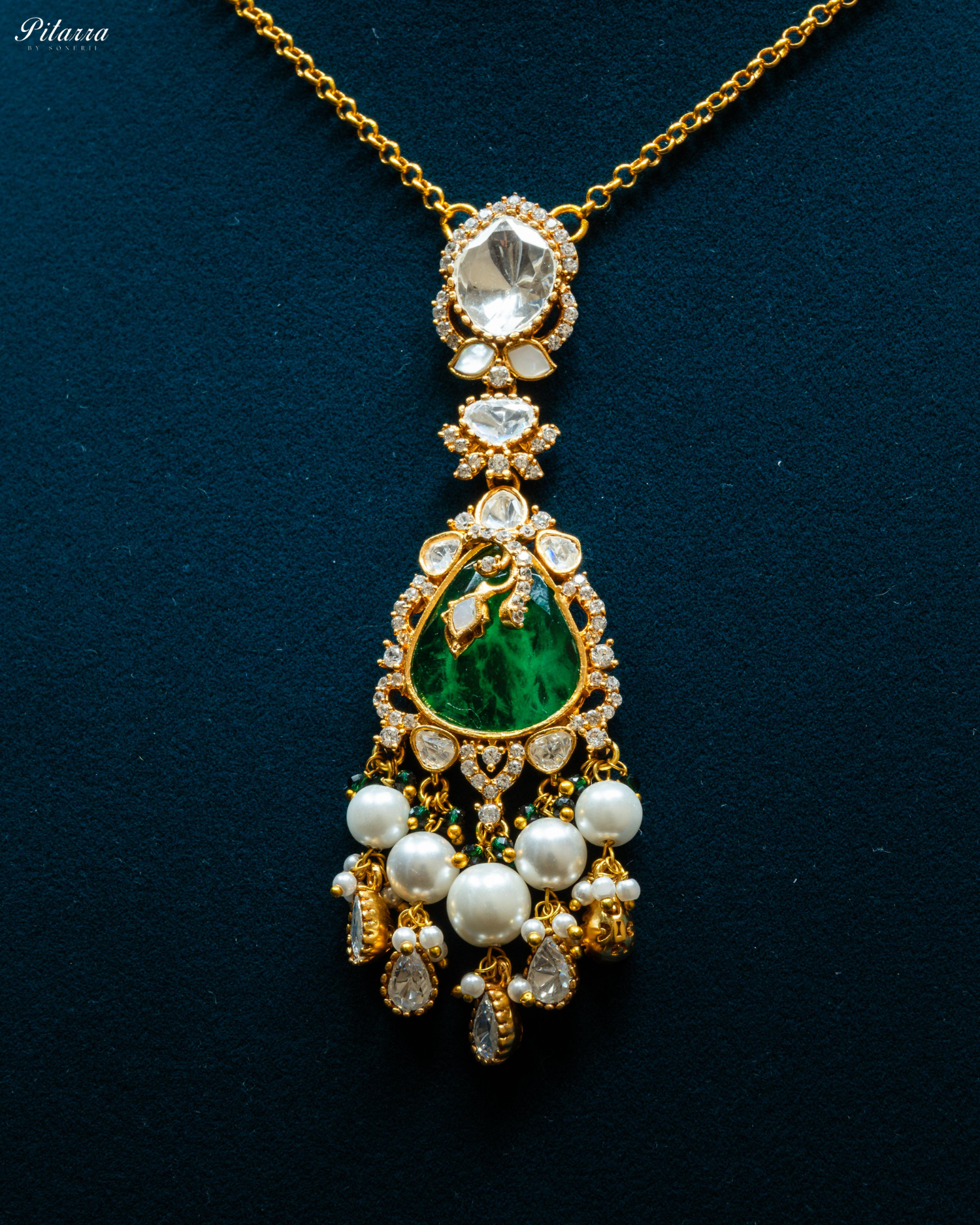 Emerald Stone Gold Plated Beaded Traditional Necklace Set