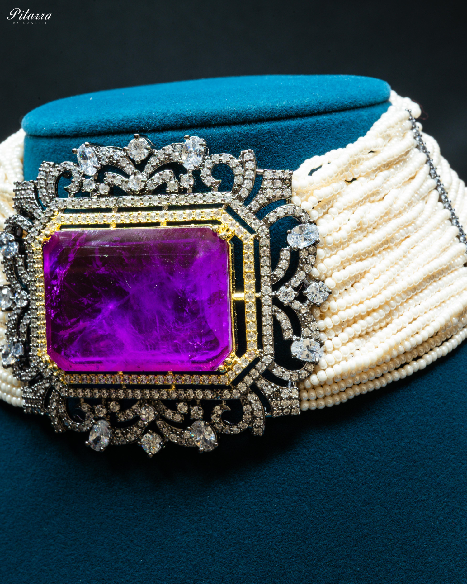 Purple Stone Doublet Pearl Choker Set